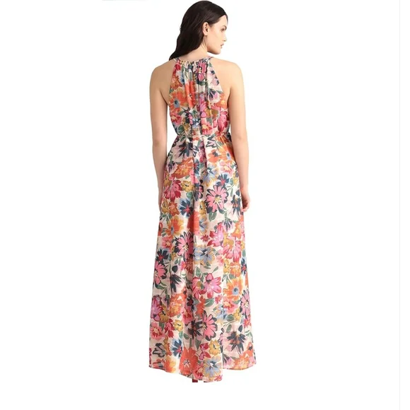 NWT Maggy London Floral Printed Halter Maxi Dress w/ Waist Tie, Size 8 - Picture 3 of 17